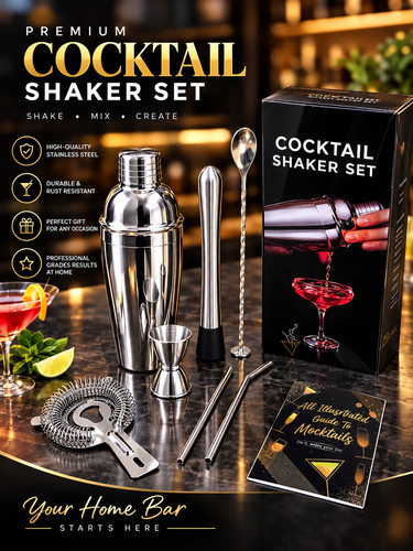 Cocktail shaker set piece - shaker, 8-piece