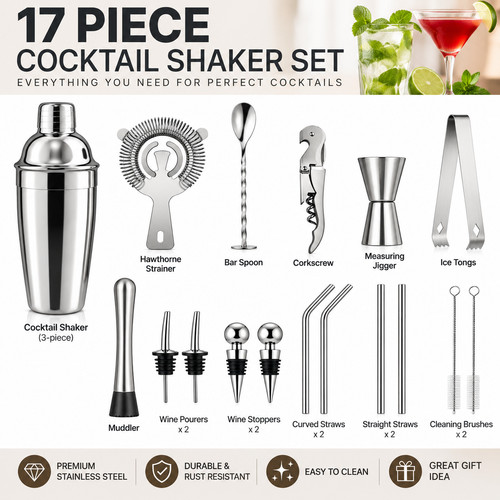 17pcs cocktail shaker - 17pcs,
