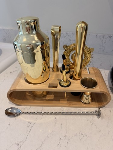 Gold bartender kit with bamboo - bartender,